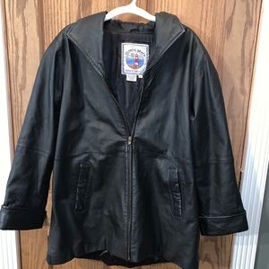 🌸 Atlantic Beach‎ Black Leather zip Jacket size L